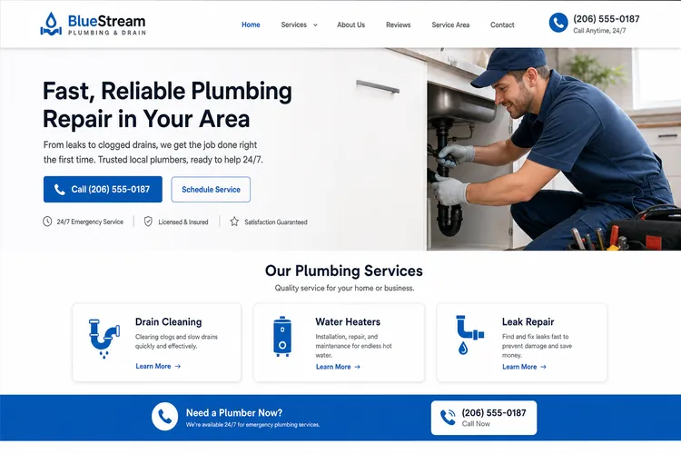 Example local plumbing co. website homepage